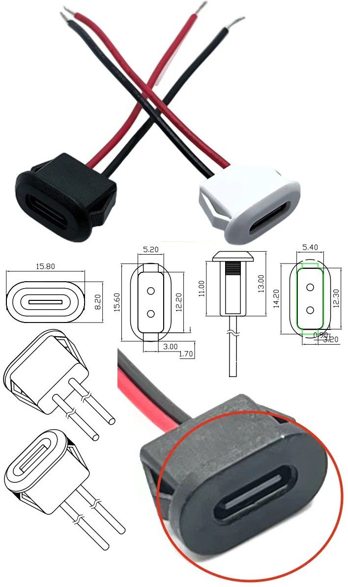 Adaptador USB C empotrar con cables 2 pin